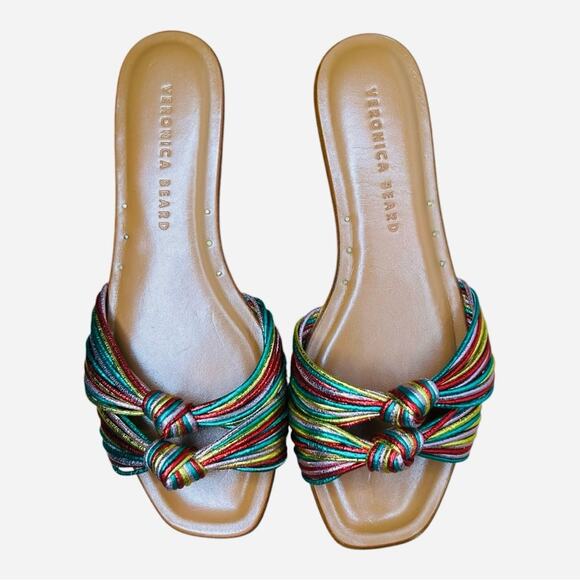 Veronica Beard Gemma Rainbow Metallic Knotted Flat Slide 36.5 6.5 - Picture 2 of 8